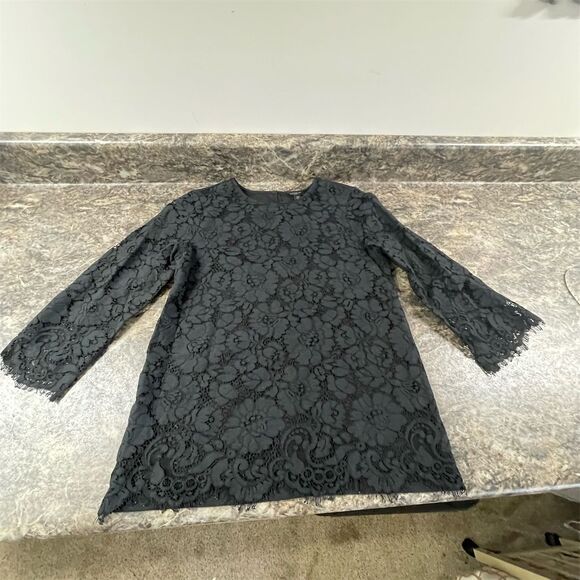 Ann Taylor Tops - Ann Taylor Petite Black Lace Floral High Neck Blouse XXSP Long Sleeve Office